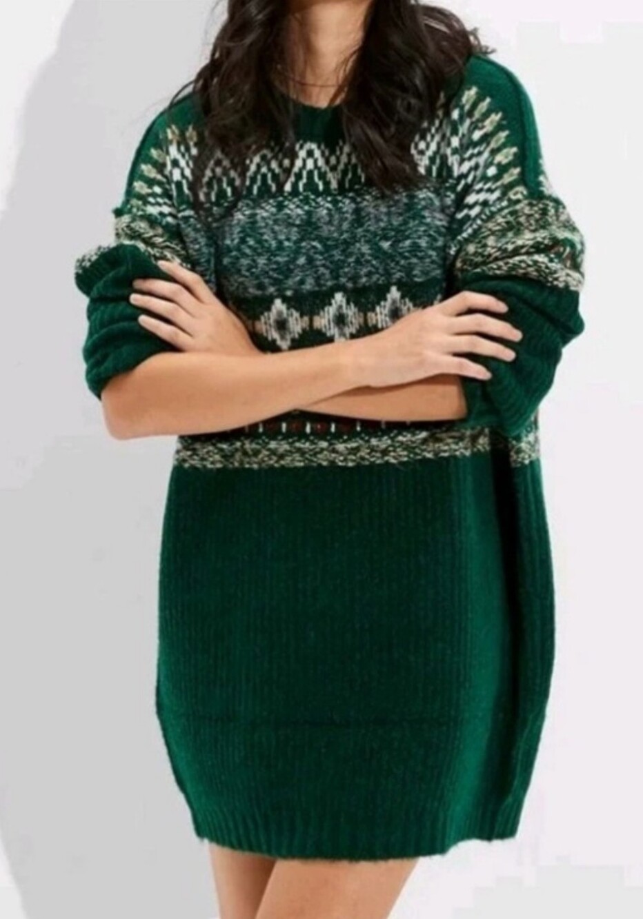 NWT American Eagle Green Fair Isle Knit Sweater Dress SMALL